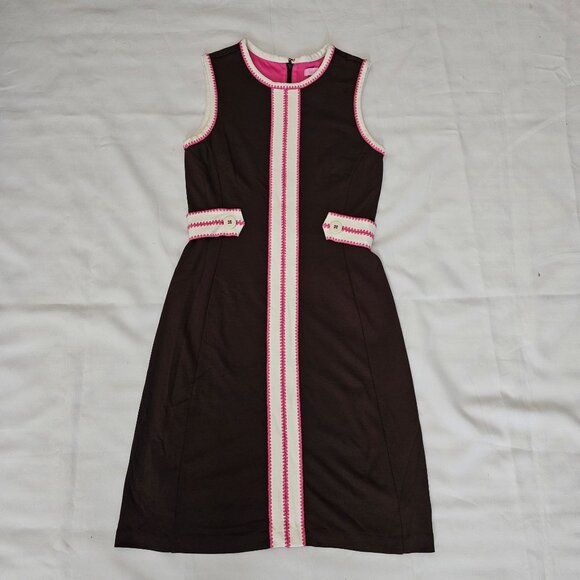 Lilly Pulitzer Women's Brown/Pink Stitching Accent Fannie Sheath Dress Sz Small - Picture 2 of 15